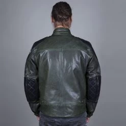 Helstons Trevor Leather Rag Green Black Jacket