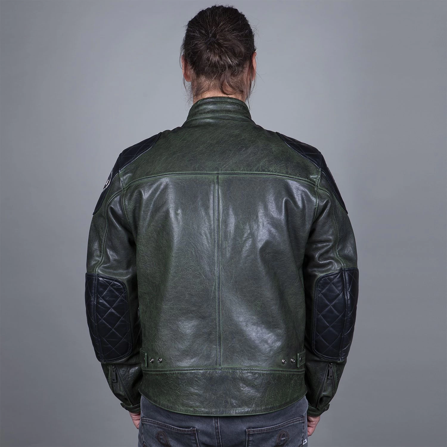 Helstons Trevor Leather Rag Green Black Jacket 1 Helstons Trevor Leather Rag Green Black Jacket