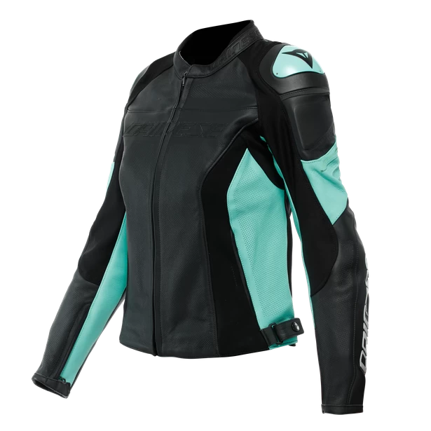 Dainese Racing 4 Lady Leather Jacket Perf. Black Acqua Green 1 Dainese Racing 4 Lady Leather Jacket Perf. Black Acqua Green