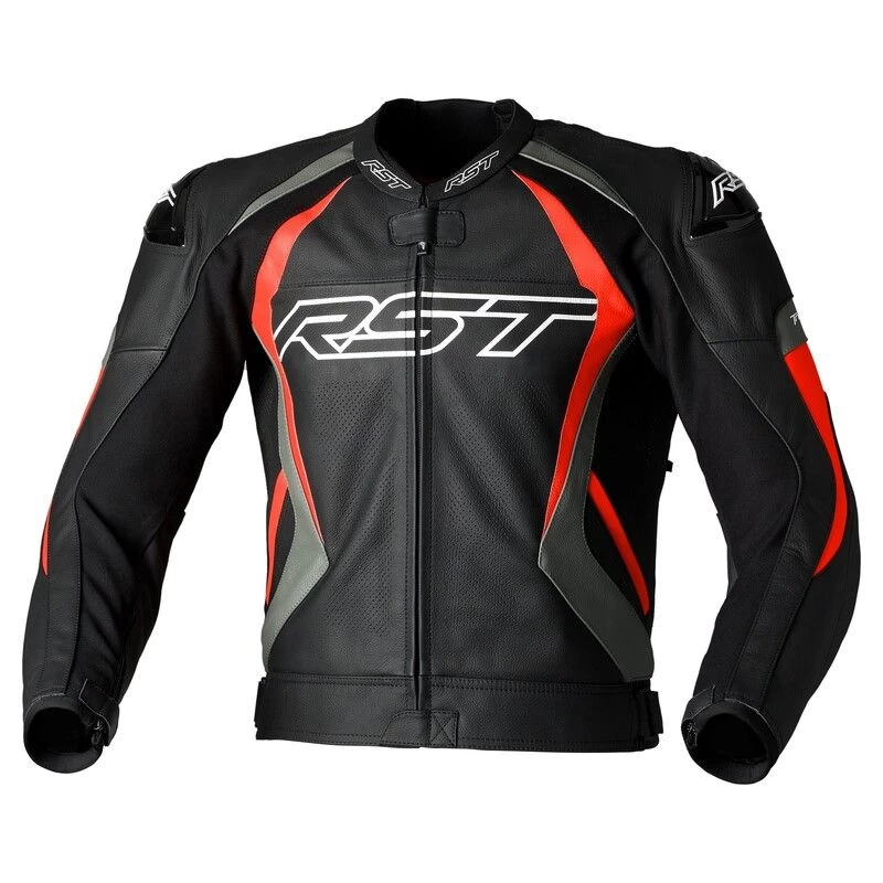 RST Tractech Evo 4 Ce Mens Leather Jacket Black Grey Flo Red 1 RST Tractech Evo 4 Ce Mens Leather Jacket Black Grey Flo Red